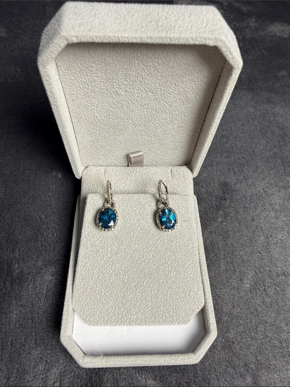 Sterling Silver Drop Earrings with Teal Blue Oval Stones